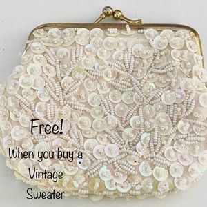 Vintage sequin & micro bead small white purse
